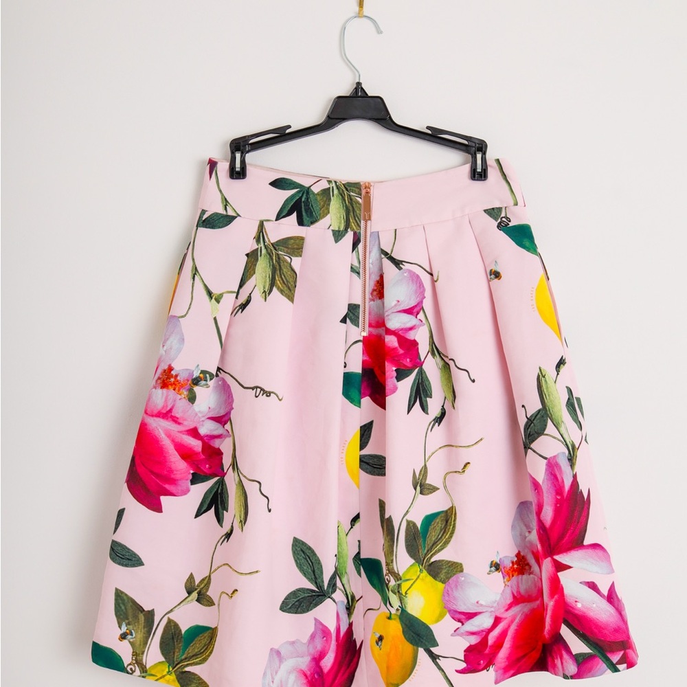 Ted Baker Pink Floral & Lemon Print Midi Skirt - Picture 2 of 6